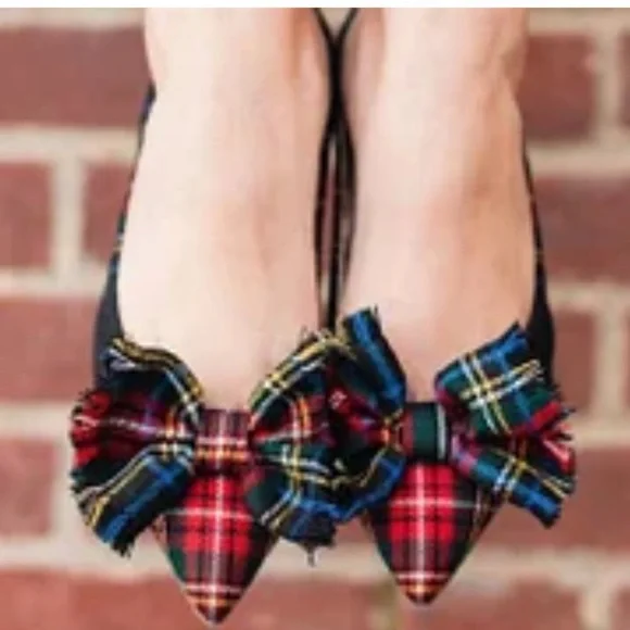 F5J Plaid Bow Flats in Red and Blue - Picture 1 of 8